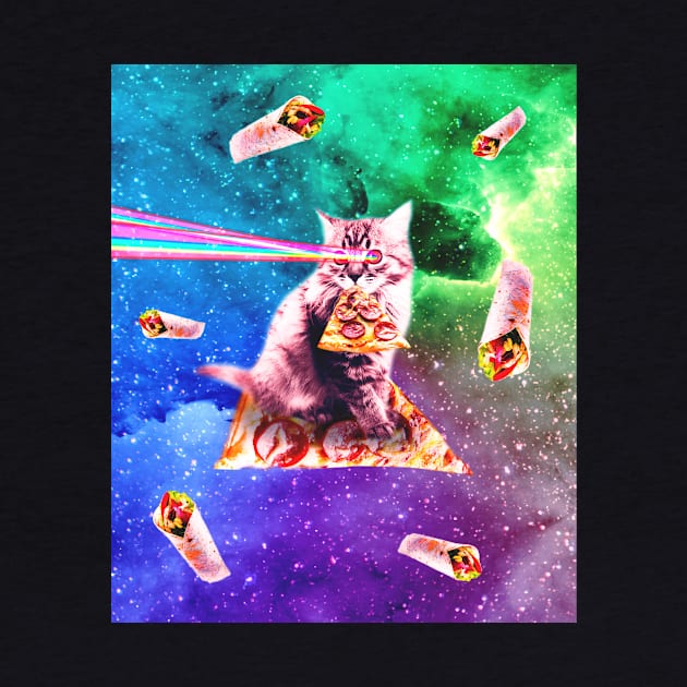 Space Cat Eating Pizza - Rainbow Laser Eyes, Burrito by Random Galaxy